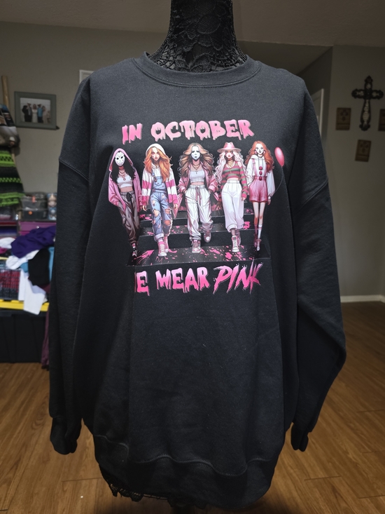 Gildan Sweaters - Gildan Black Crewneck Sweatshirt with Pink Graphic